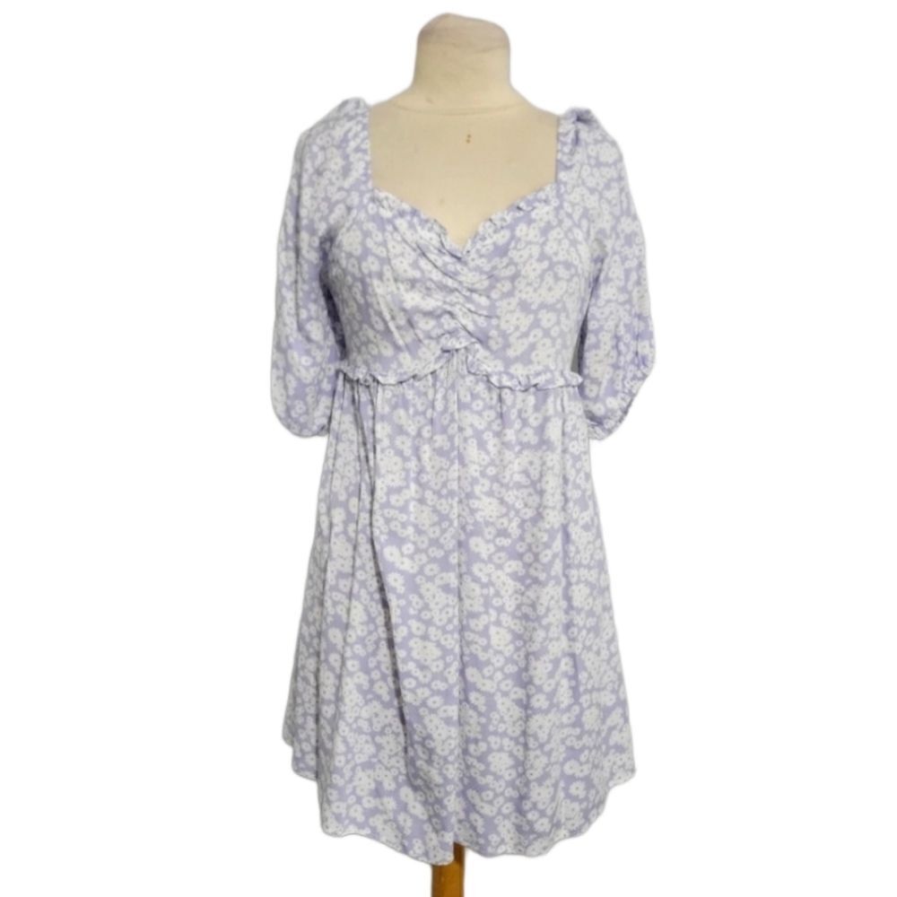Lilac Floral Mini Dress with Puff Sleeves
